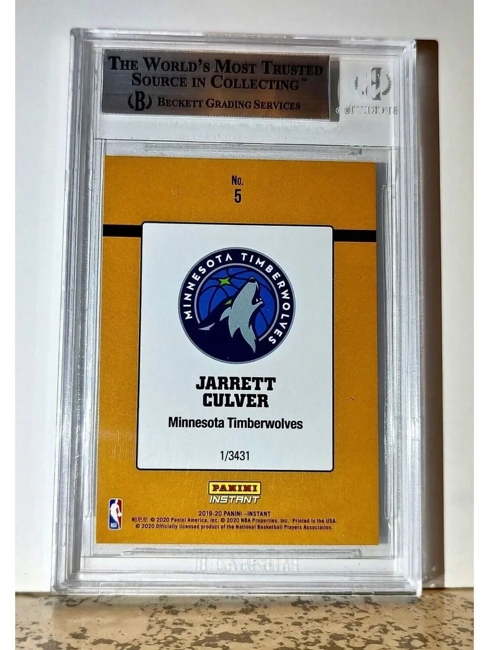 Jarrett Culver 2019-20 Panini NBA #5 Draft Rookie 1/3431 BGS 9 Mint Timberwolves